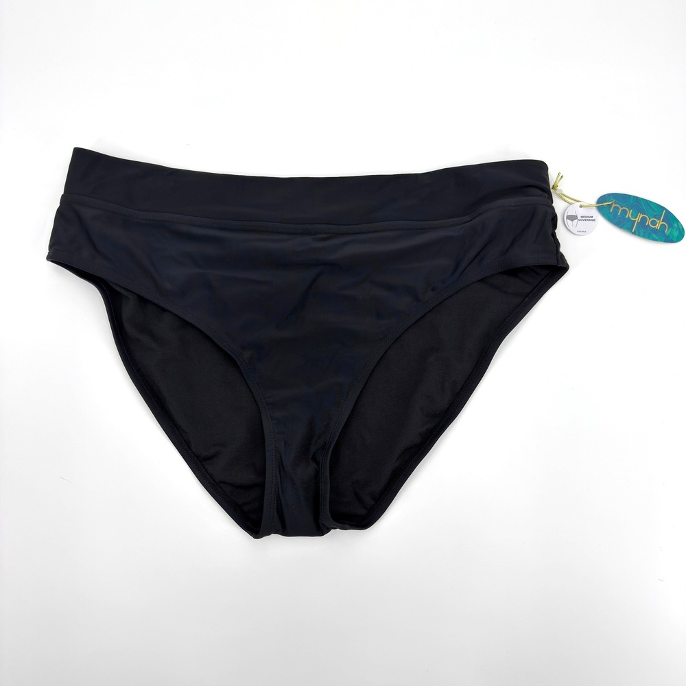 Mynah Womens High Waisted Bikini Bottoms Black Medium Coverage XL‎ NWT